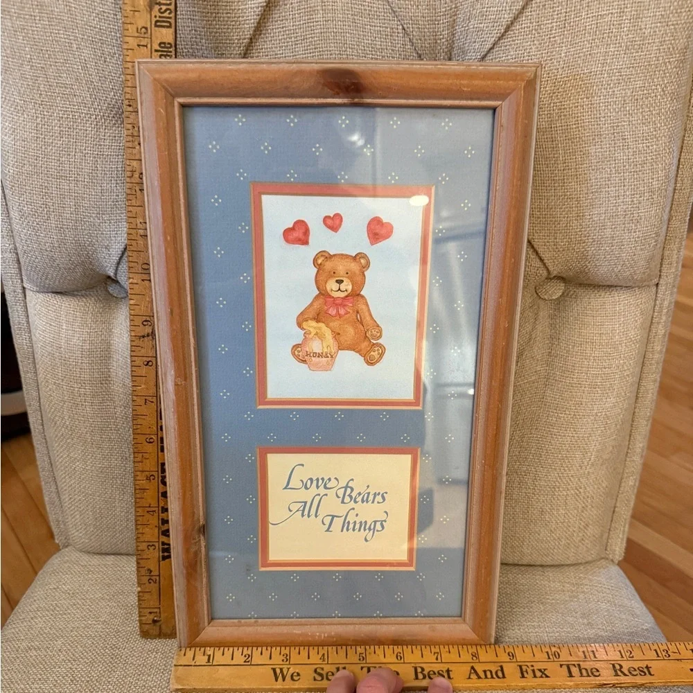 Charming Teddy Bear Framed Art with Brown Frame